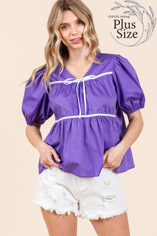 GeeGee Plus Piping Detail Babydoll Top