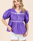 GeeGee Plus Piping Detail Babydoll Top