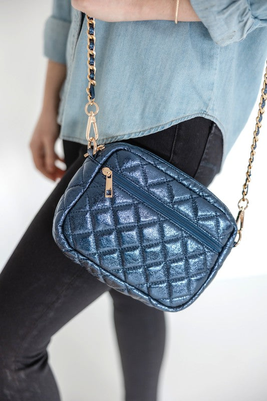 Emma Quilted Crossbody Bag with Gold Chain Strap