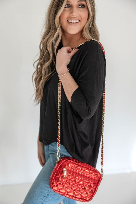 Emma Quilted Crossbody Bag with Gold Chain Strap