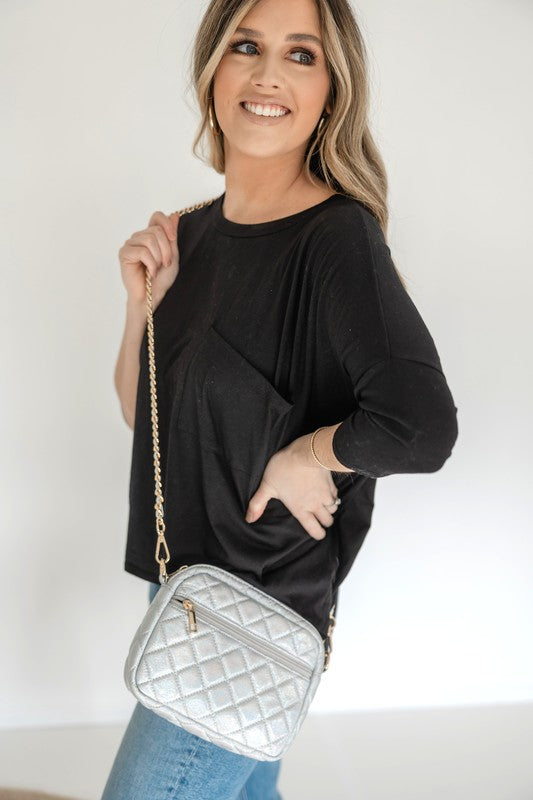 Emma Quilted Crossbody Bag with Gold Chain Strap