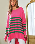 Davi & Dani Multi Striped Elbow Patch Loose Fit Sweater Top