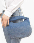 Micro Studs Convertible Denim Hobo Bag