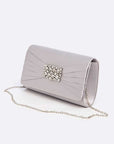 Crystal Accent Satin Pleated Clutch Bag