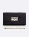 Crystal Accent Satin Pleated Clutch Bag