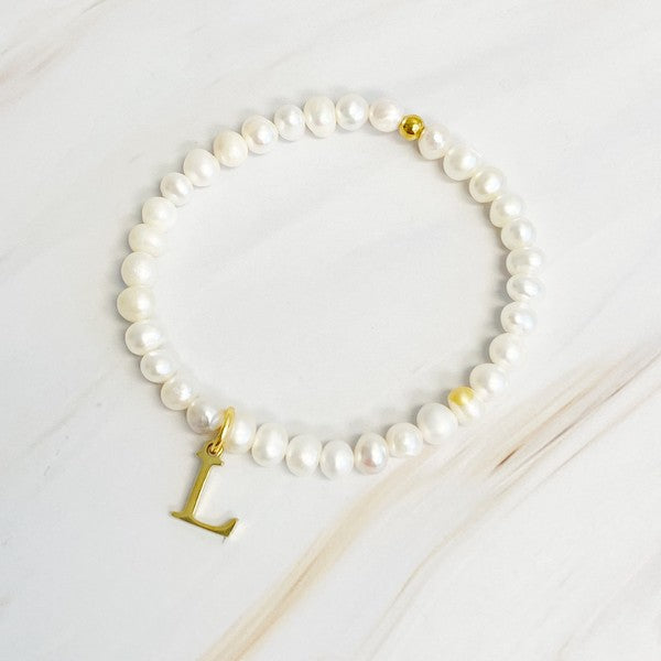 Freshwater Pearl Initial Charm Bracelet