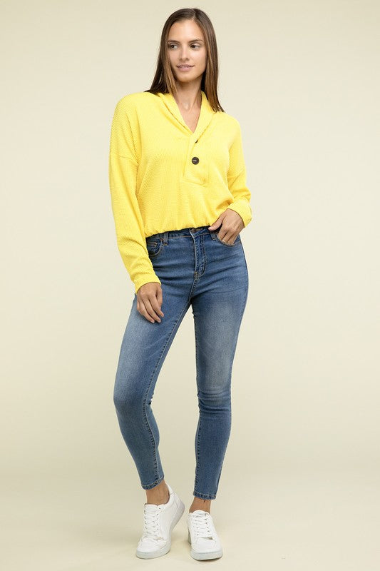 ZENANA Textured Line Elastic Waist Pullover Top