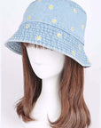 Flower Embroidered Denim Bucket Hat