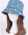 Flower Embroidered Denim Bucket Hat