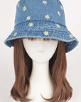 Flower Embroidered Denim Bucket Hat