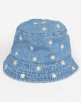 Flower Embroidered Denim Bucket Hat