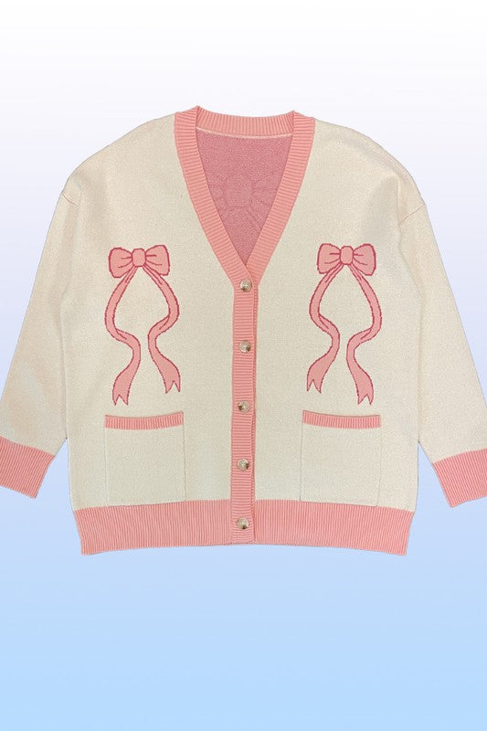 Miss Sparkling Varsity Knit Bow Cardigan