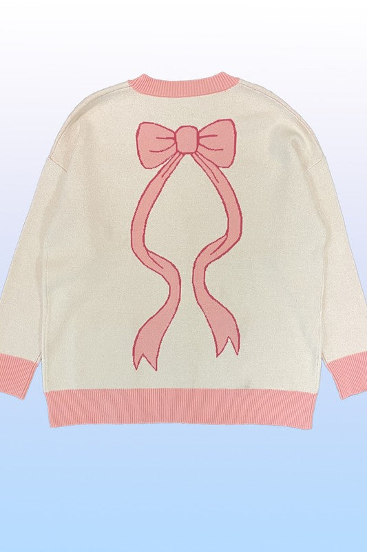 Miss Sparkling Varsity Knit Bow Cardigan