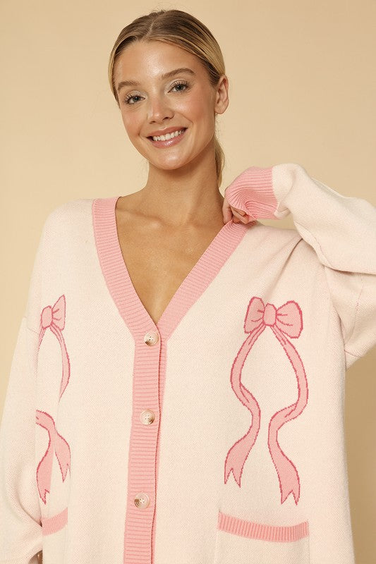 Miss Sparkling Varsity Knit Bow Cardigan