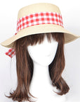 Checker Hat Band Straw Sun Hat