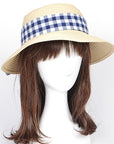 Checker Hat Band Straw Sun Hat