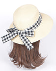 Checker Hat Band Straw Sun Hat