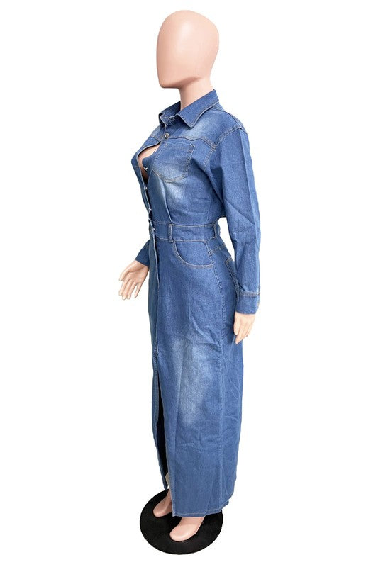 Women's Fashion Denim Long Maxi Dress by Claude