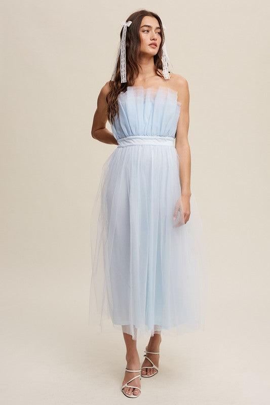Listicle Paper Bag Frill Tulle Maxi Dress