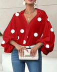 Polka Dot Bubble Sleeve Blouse