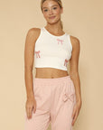 Ribbed Knit Bow Embroidered Tank