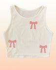 Ribbed Knit Bow Embroidered Tank