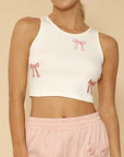 Ribbed Knit Bow Embroidered Tank