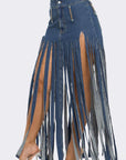 Cochella Bohemian Rhapsody Fringe Denim Skirt
