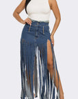 Cochella Bohemian Rhapsody Fringe Denim Skirt