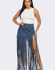 Cochella Bohemian Rhapsody Fringe Denim Skirt