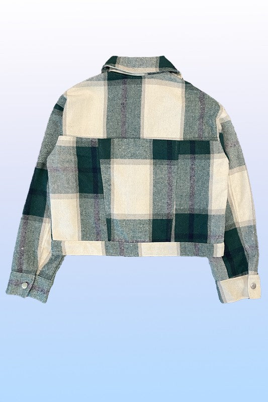 Miss Sparkling | Cropped Green Flannel Jacket