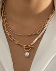 Chain with Pearl Double Layer Toggle Necklace