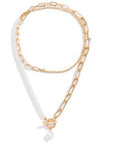 Chain with Pearl Double Layer Toggle Necklace