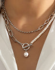 Chain with Pearl Double Layer Toggle Necklace