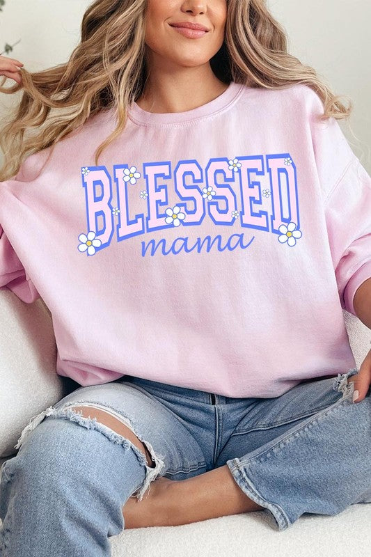 Blessed Mama Oversized Graphic Fleece Sweatshirts