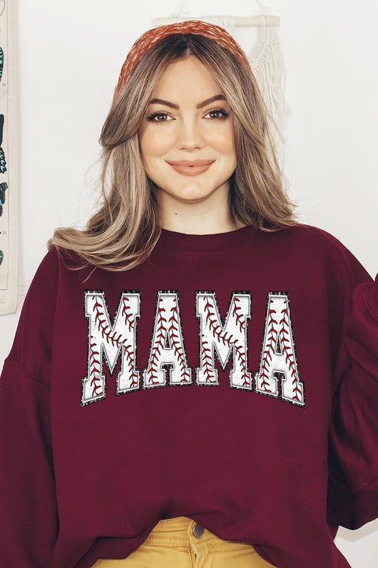 Baseball Mama Oversized Graphic Fleece Sweatshirts