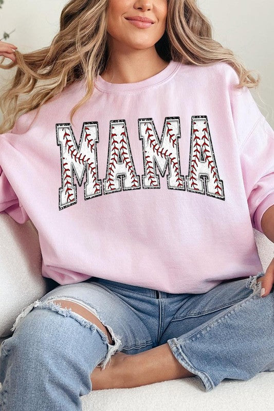 Baseball Mama Oversized Graphic Fleece Sweatshirts