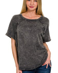 Zenana Back Patch Crinkle Washed Raglan Sleeve T-Shirt