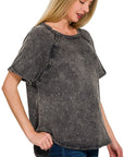 Zenana Back Patch Crinkle Washed Raglan Sleeve T-Shirt