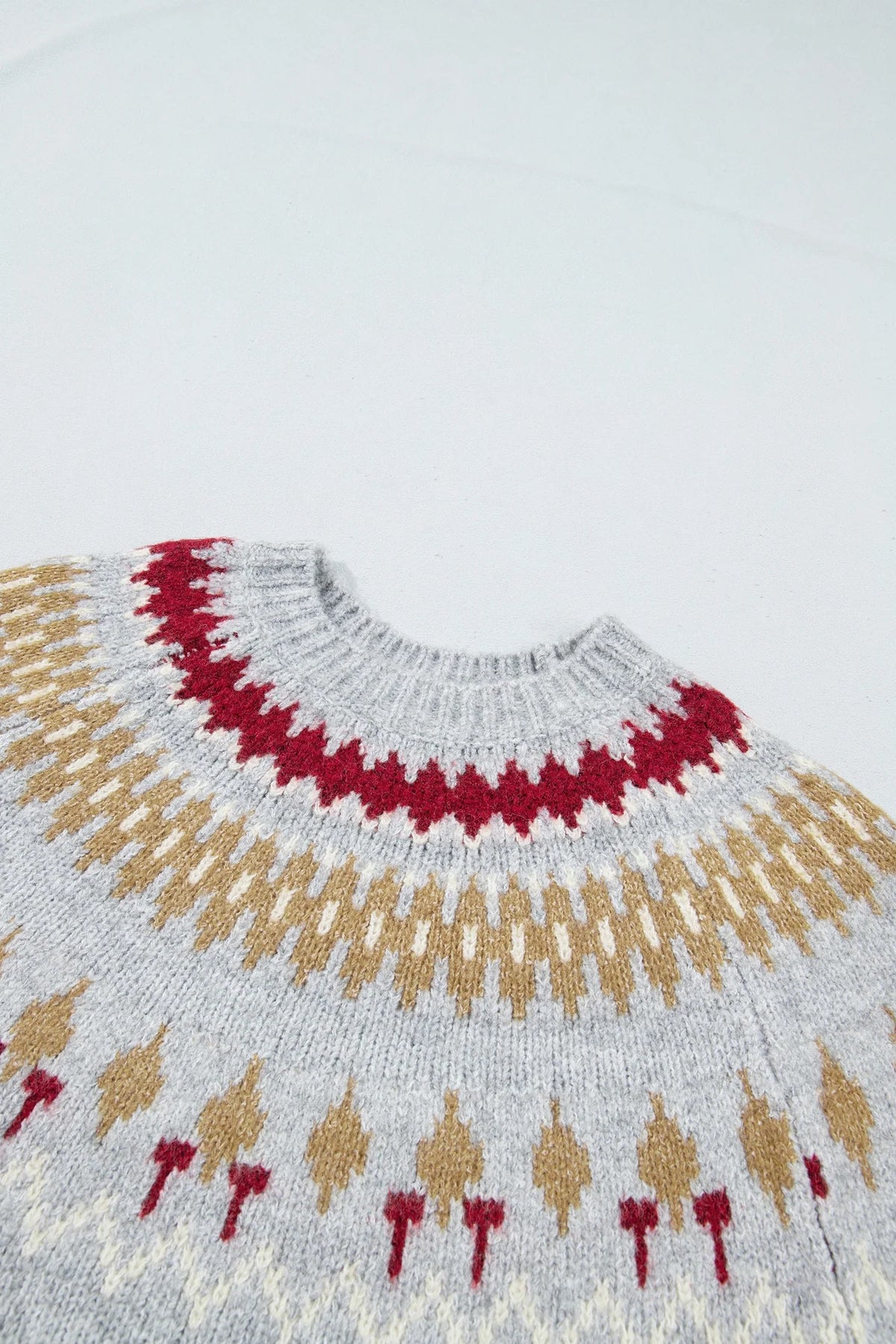 Gray Fair Isle Raglan Sleeve Sweater