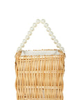 Wooden Bucket Shape Bag with Pearl Handle