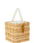 Wooden Bucket Shape Bag with Pearl Handle