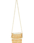 Wooden Bucket Shape Bag with Pearl Handle