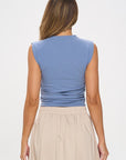 Renee C Made in USA Cotton Jersey Knit Ruched Crop Top