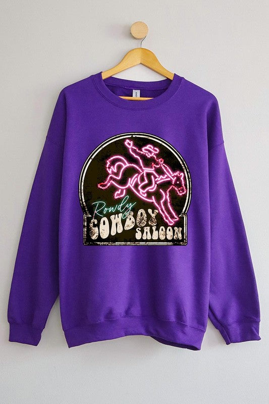 Cowboy Saloon Neon Sign Graphic Fleece Sweatshirts