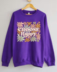 Choose Happy Floral Graphic Fleece Sweatshirts