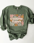 Choose Happy Floral Graphic Fleece Sweatshirts