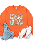 Choose Happy Floral Graphic Fleece Sweatshirts