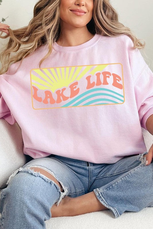 Lake Life Oversized Graphic Fleece Sweatshirts