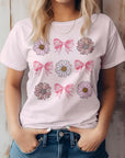 Coquette Pink Bow Daisy Flower Boho Graphic Tee